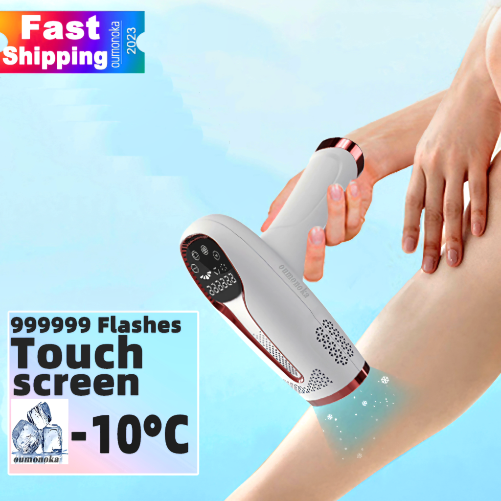 Oumonoka IPL Laser Epilator with ice cooling technology being used for painless hair removal.