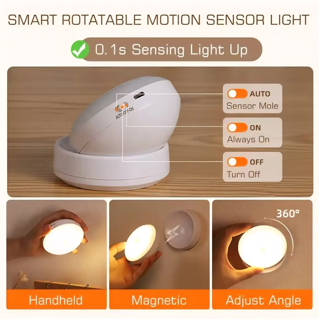 Smart rotatable rechargeable motion sensor night light modes