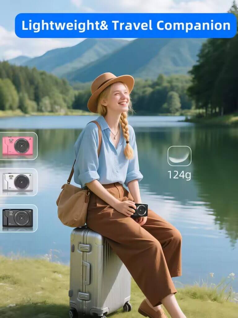 The lightweight Xiaomi 5K digital camera shown as a perfect travel companion.