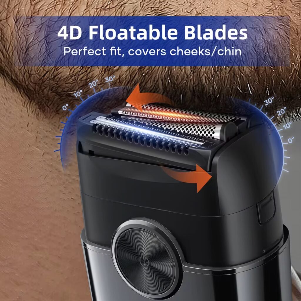 Close-up of the Kensen S26 shaver's 4D floatable foil blades for a close shave.