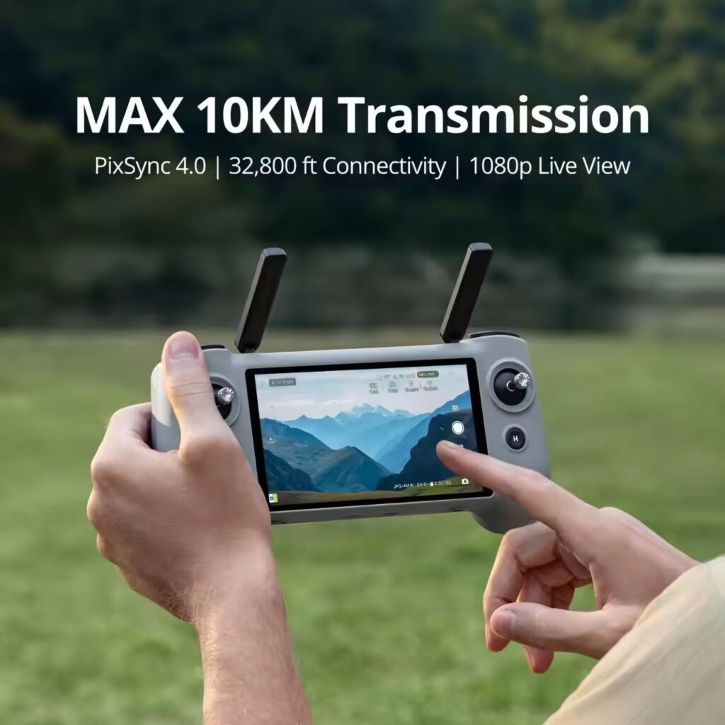 Using the Potensic ATOM 2 remote controller with its built-in screen for 1080p live view.
