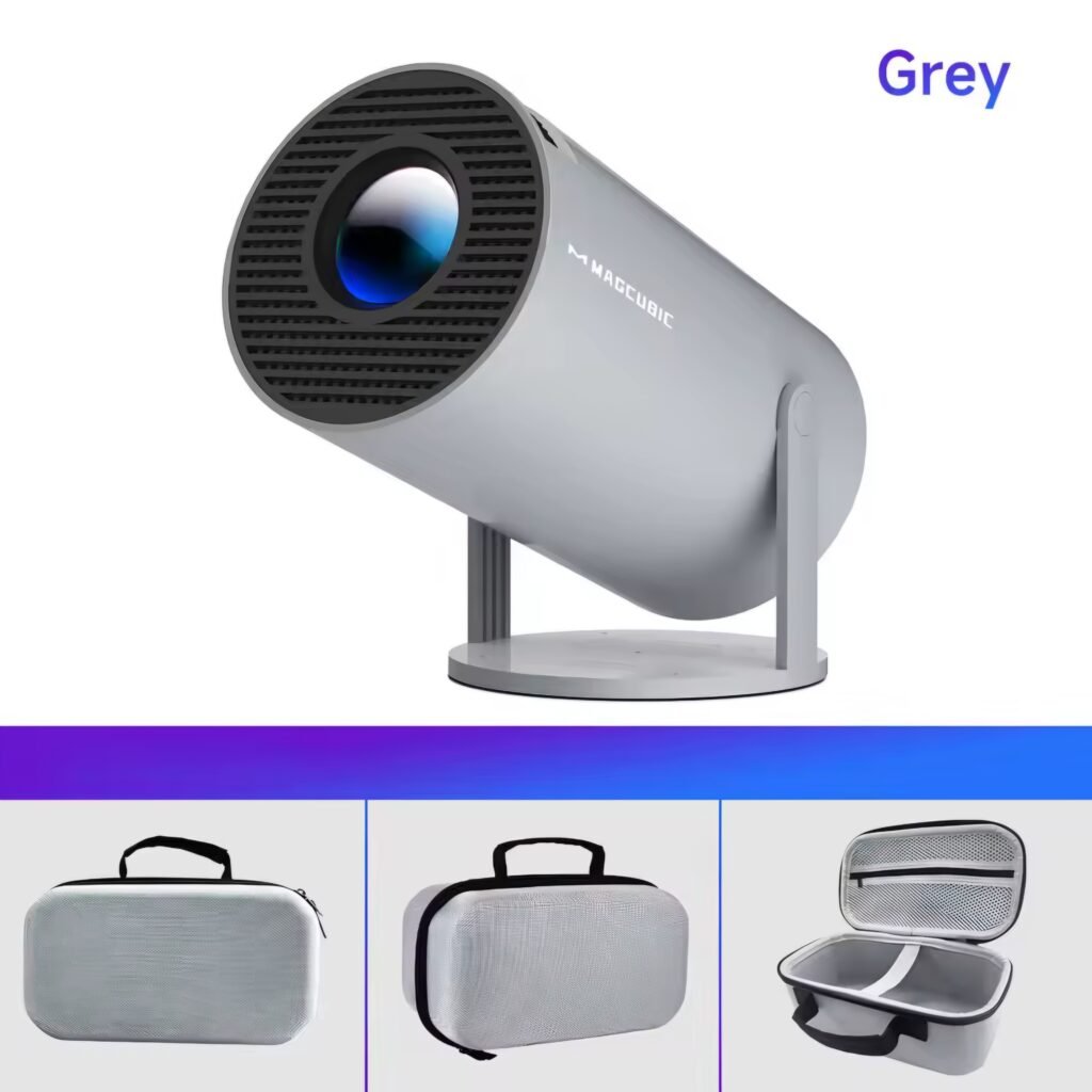 Magcubic HY300 projector color options grey white with carrying case