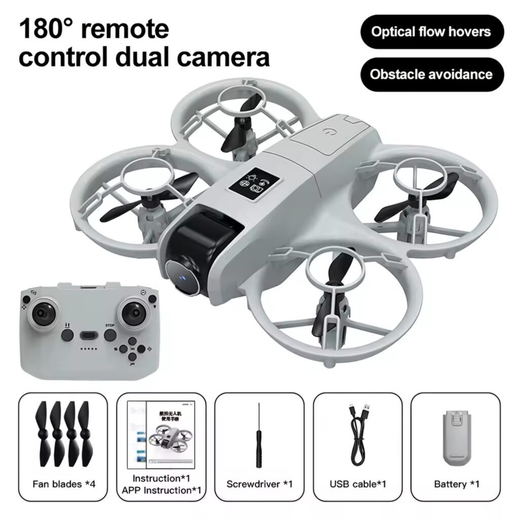 White 4DRC V2 Mini Drone with remote and spare parts