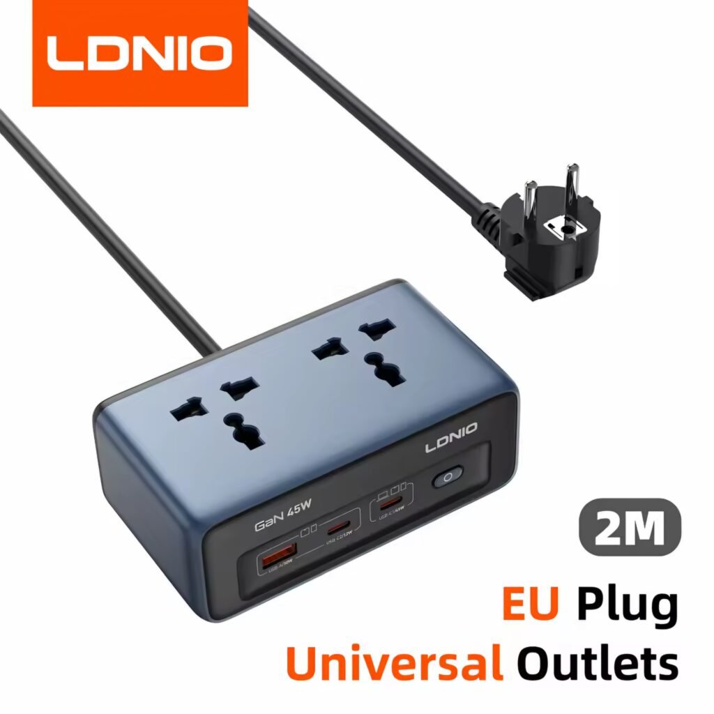 LDNIO 45W GaN Power Strip with EU plug and universal socket design