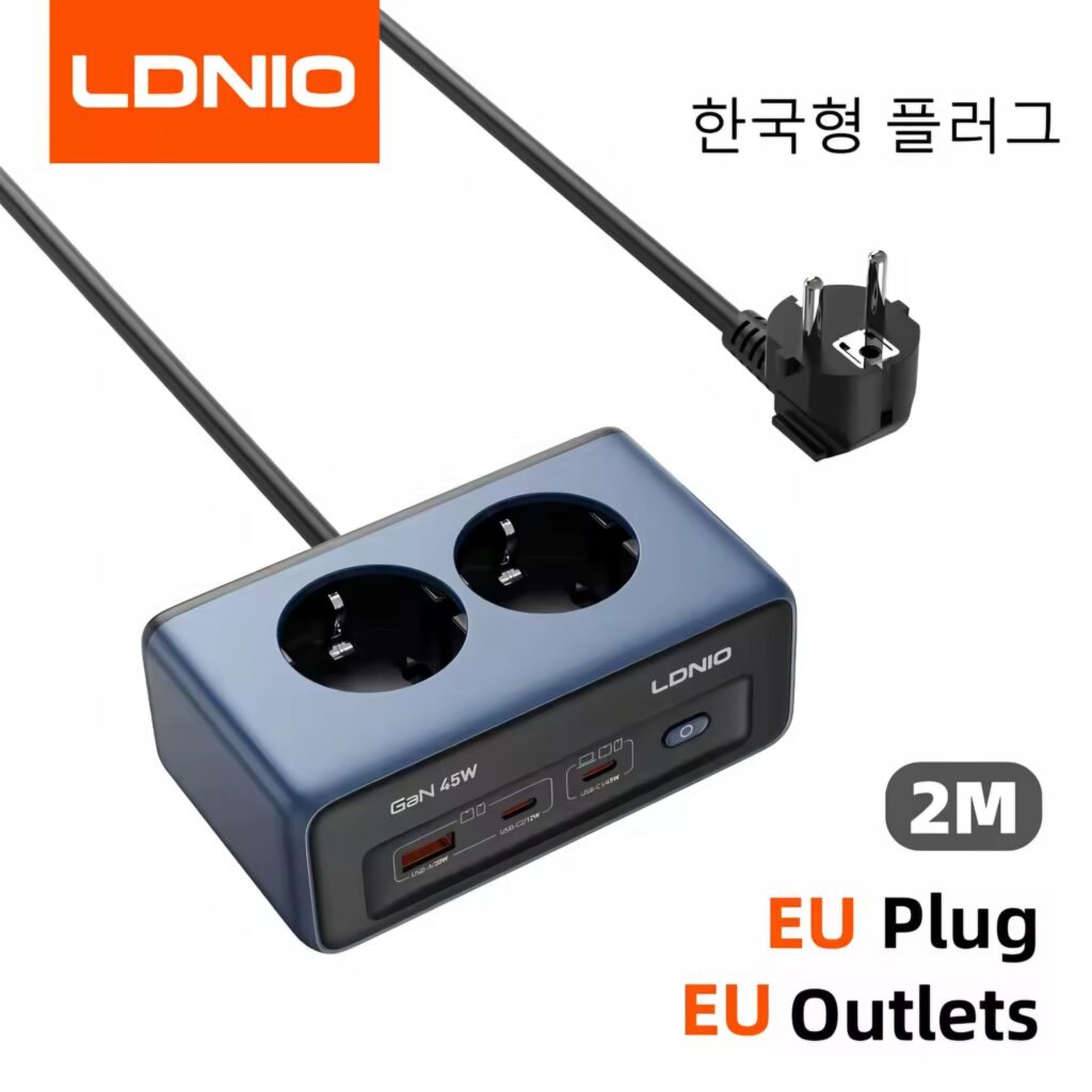 LDNIO 45W GaN Power Strip with EU Korean plug and round sockets