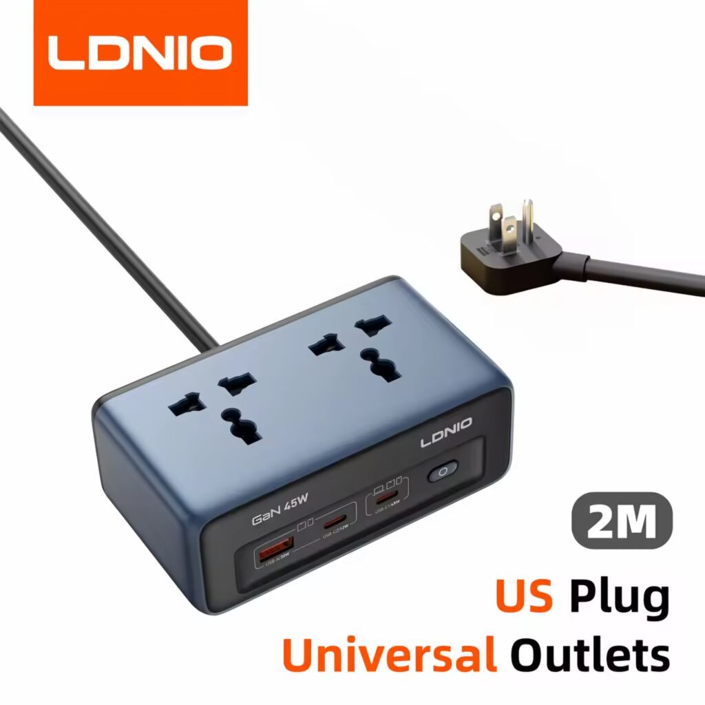 LDNIO 45W GaN Power Strip with US plug and universal outlets
