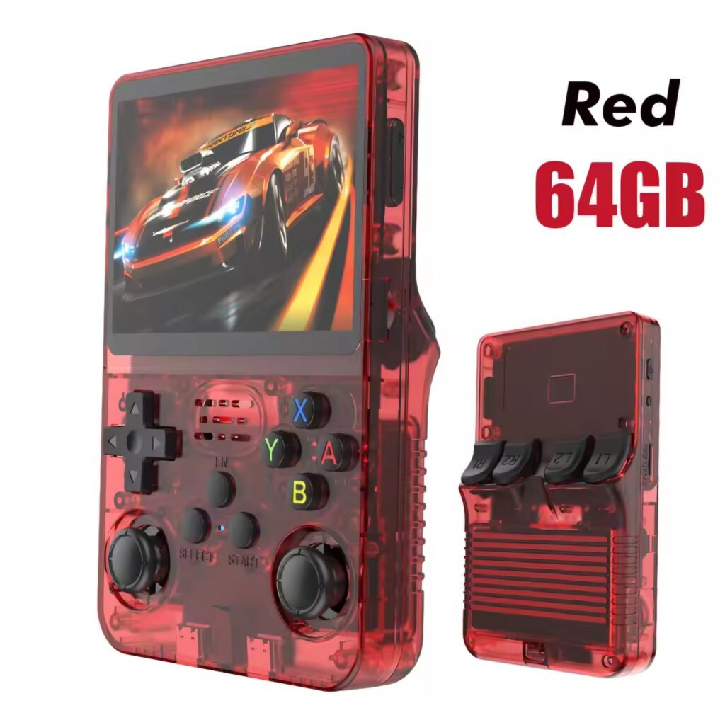 R36S retro handheld game console transparent red 64GB version