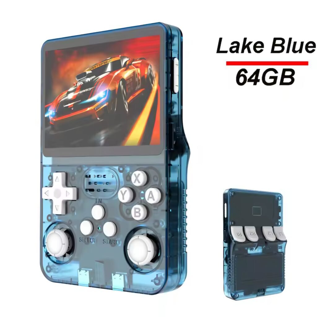 R36S handheld retro console cyan blue 64GB version