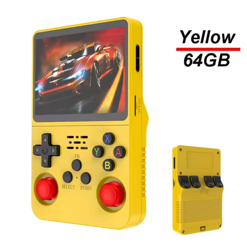 Boyhom R36S retro handheld game console yellow color 64GB