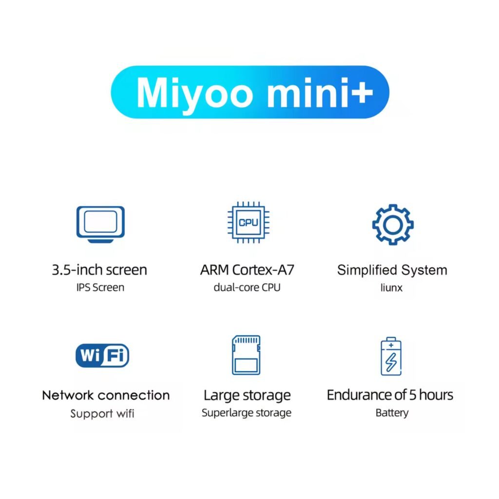 Miyoo Mini Plus technical specifications CPU screen and battery life