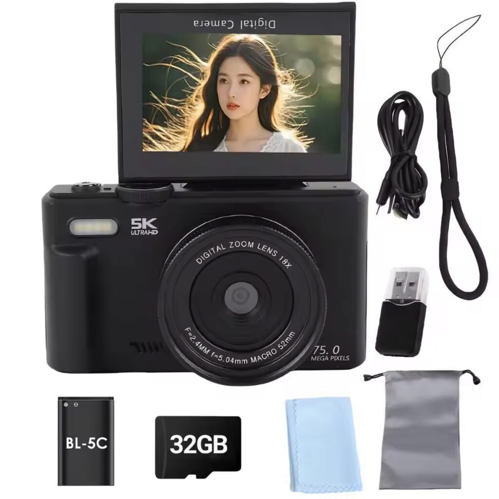 Amorus 5K digital vlogging camera black color full kit contents