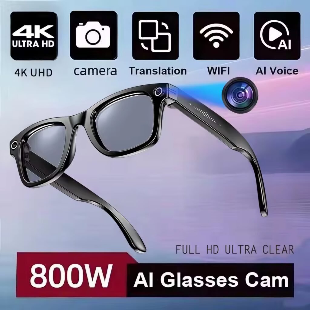 Bluetooth camera glasses black frame with AI voice control