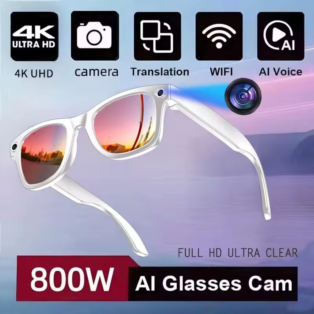 Smart camera glasses white frame video recording sunglasses
