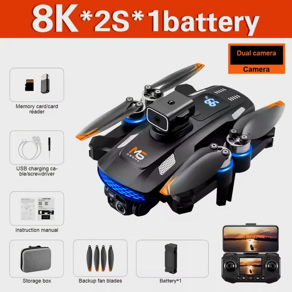 Standard M6 drone 8K package with one battery, as seen on AliExpress.