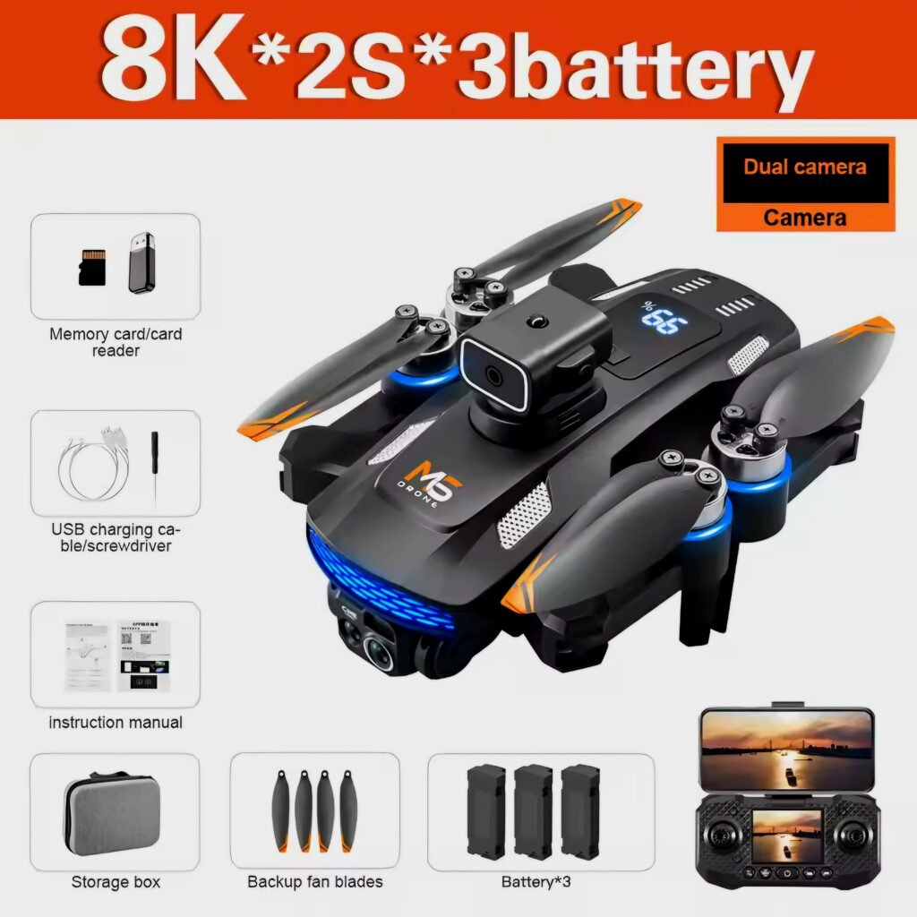 The 8K M6 drone package with three extra batteries, a recommended option in our review.