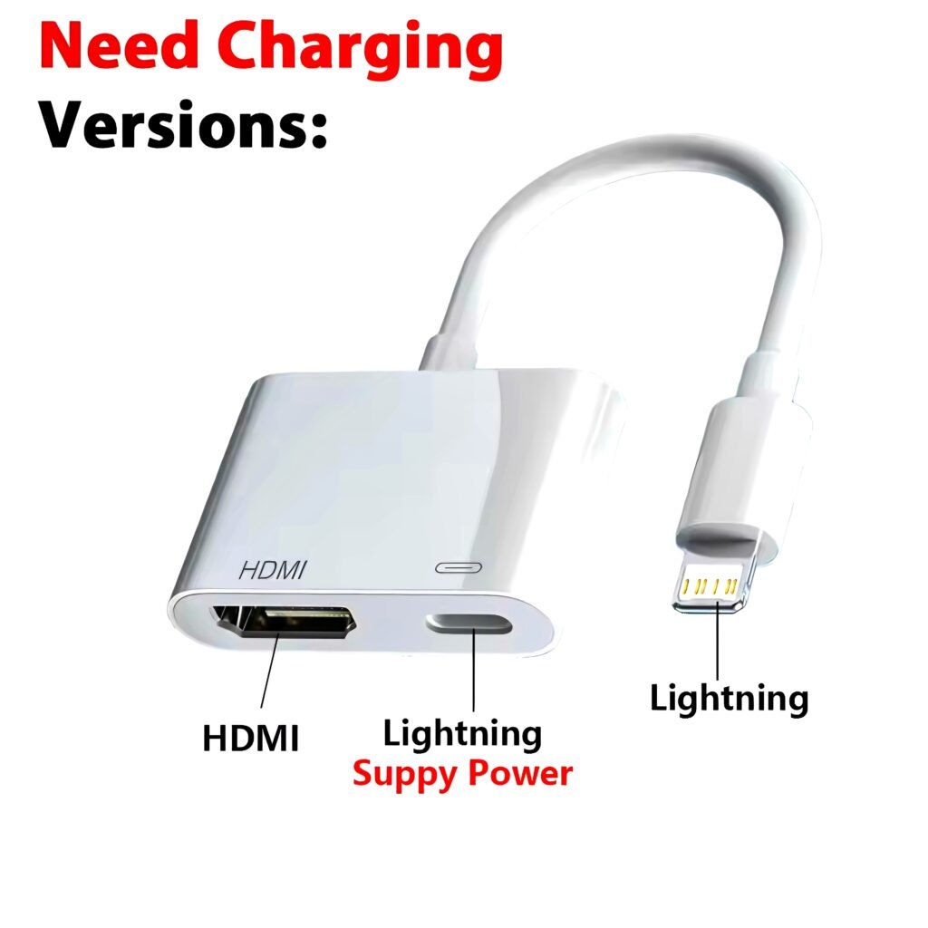 Lightning HDMI cable adapter needs power supply charging version
