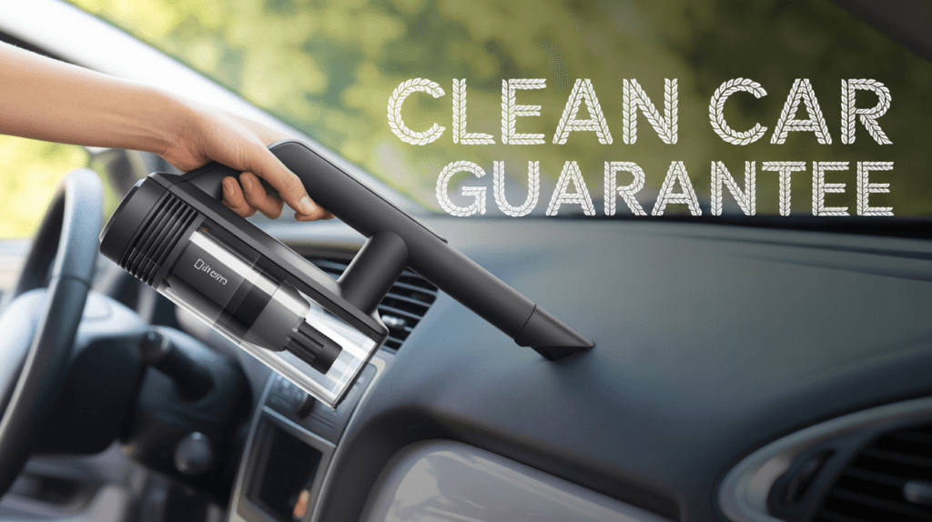 Using the portable car vacuum to clean the dashboard, guaranteeing a clean car.