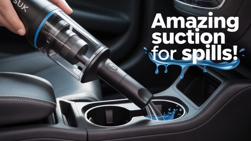 SZUK wireless car vacuum cleaner suction test on car cup holder