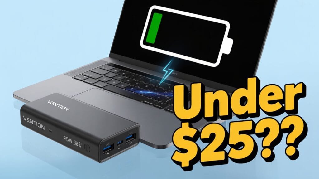 Vention 45W Power Bank charging a laptop under 25 dollars