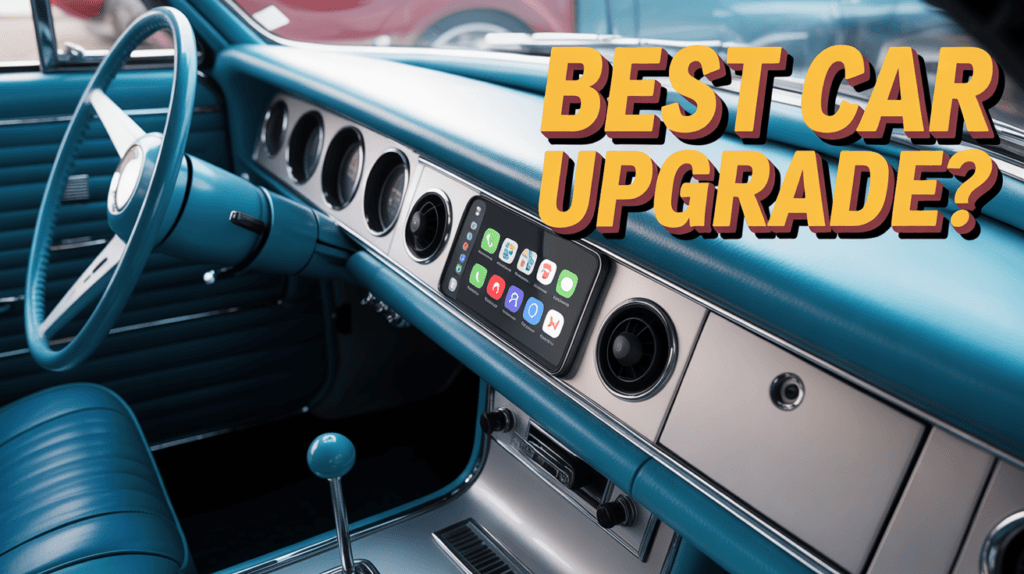 Single din carplay radio touchscreen installation in old car dashboard