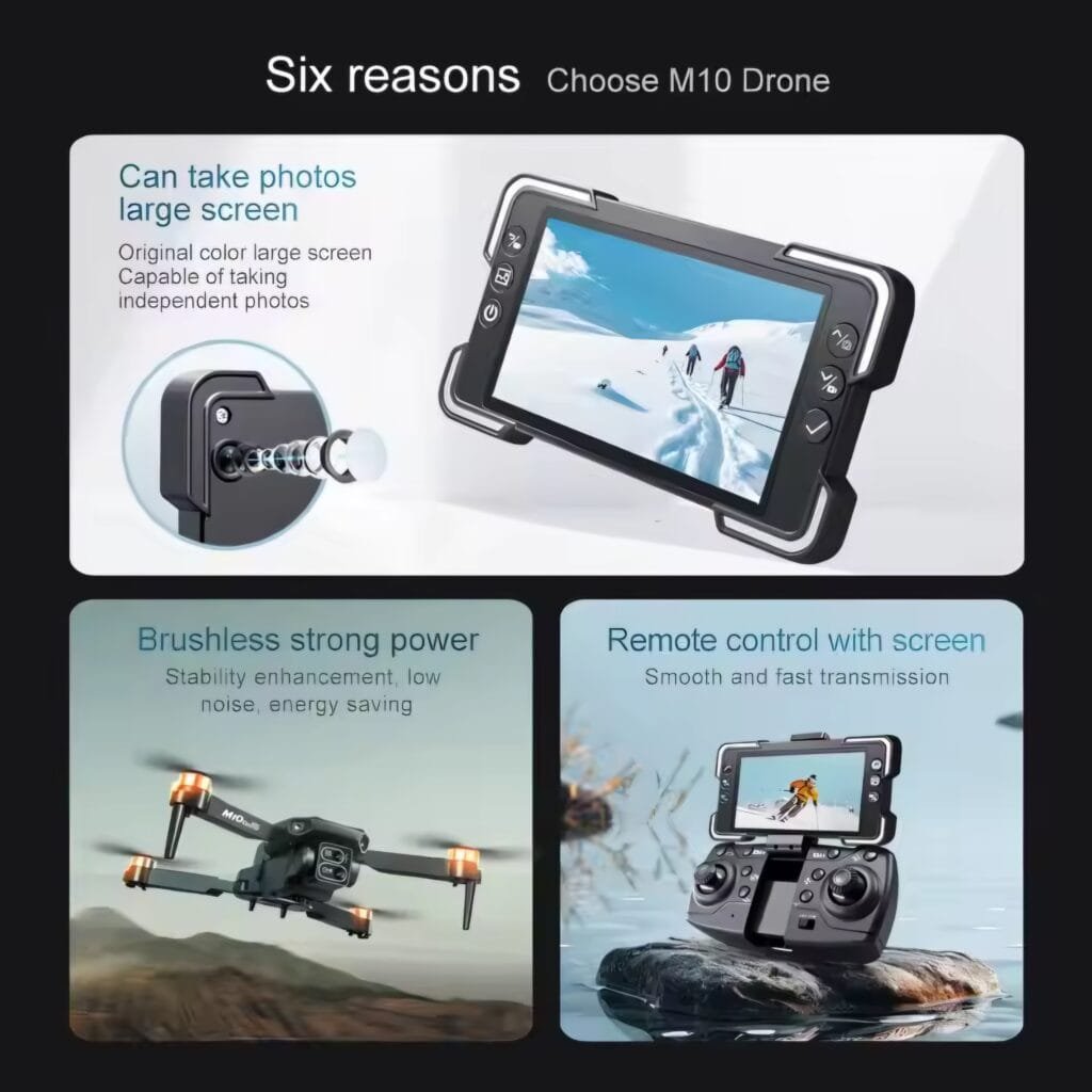 M10 Drone professional features including screen remote and brushless power