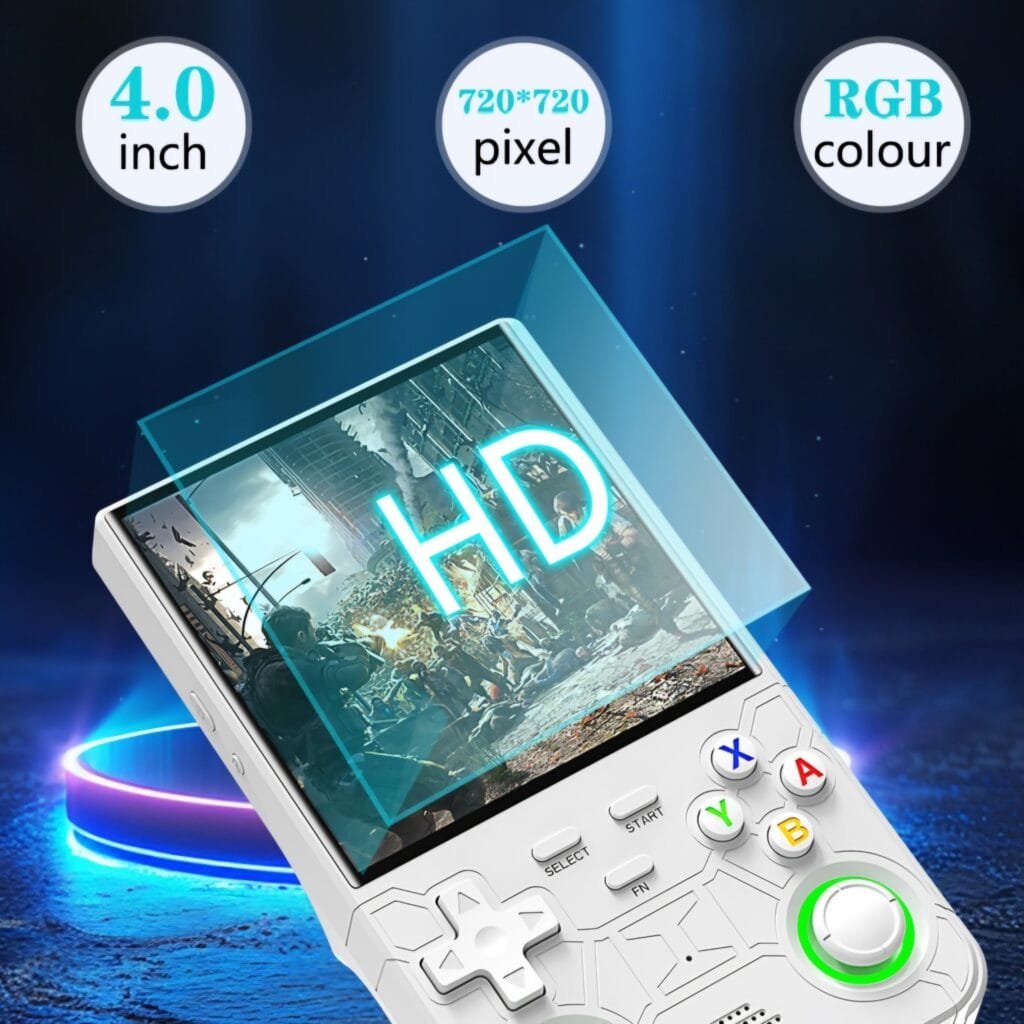 R36 Ultra Review: 4.0 inch HD screen with 720x720 pixel resolution and RGB colors