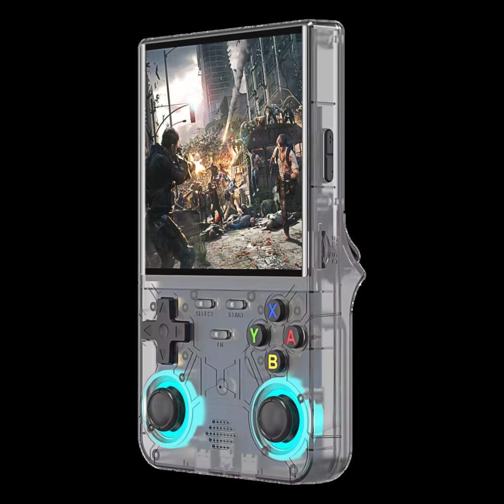 R36 Ultra Review: Black translucent retro console with dual analog sticks