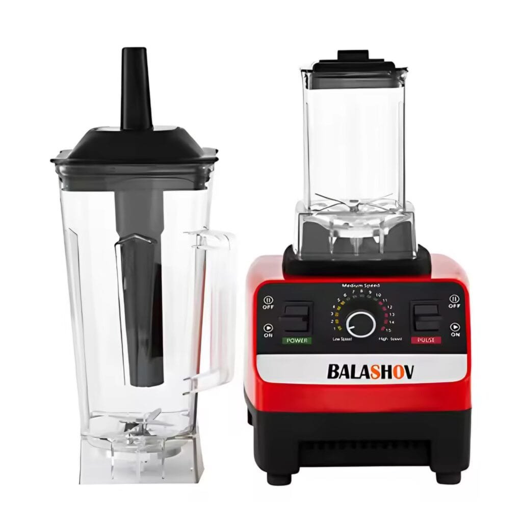 BALASHOV Blender Review showing the included tamper for pushing down ingredients
