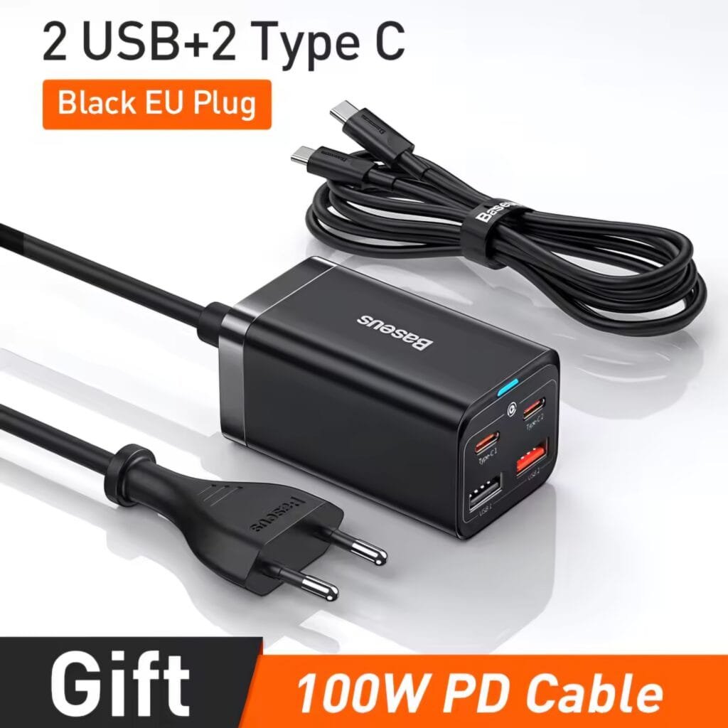 Baseus GaN3 Pro 100W Review: Black EU plug version with free 100W PD cable gift