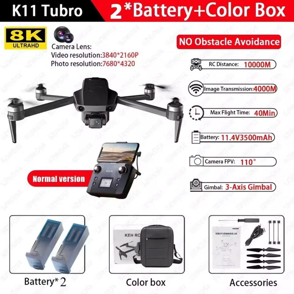K11 Turbo Drone Review: Grey drone bundle with 2 batteries for longer flight time