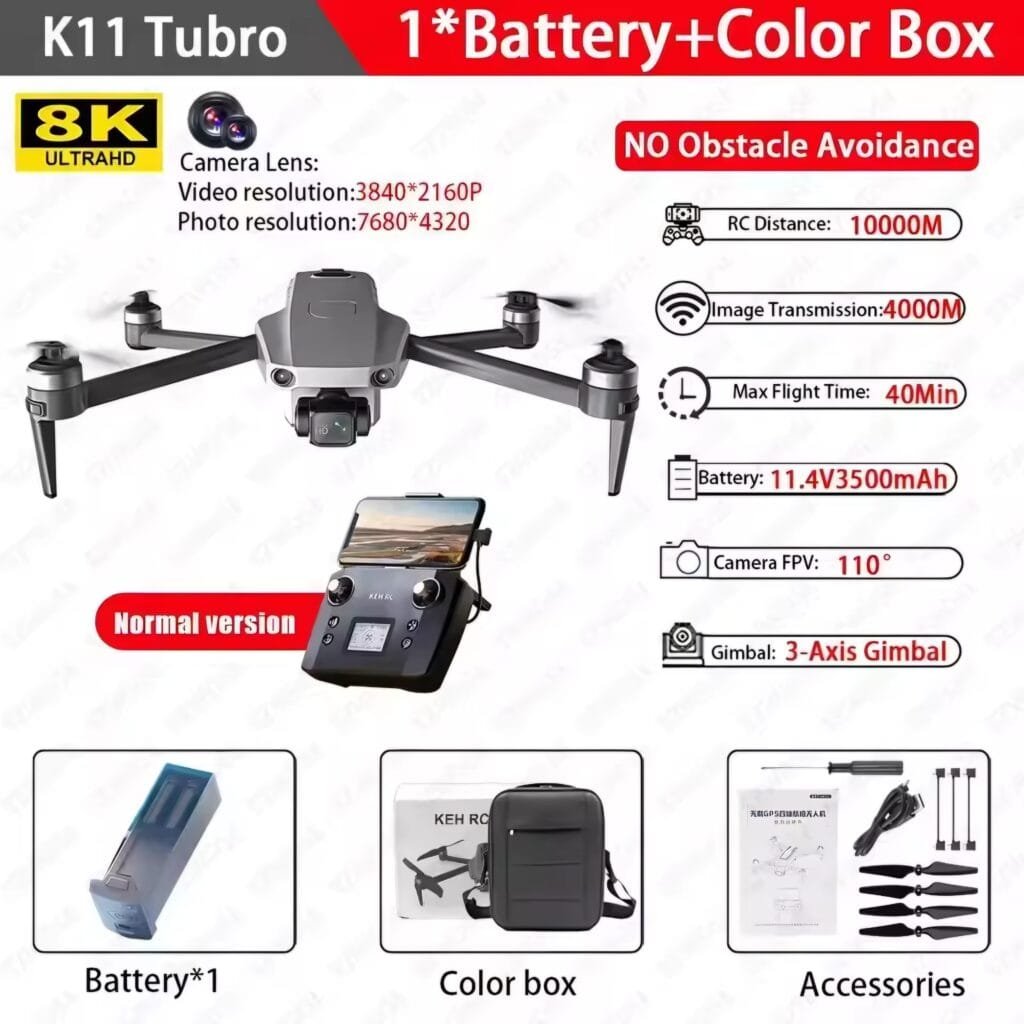 K11 Turbo Drone Review: Grey color package with 1 battery and accessories