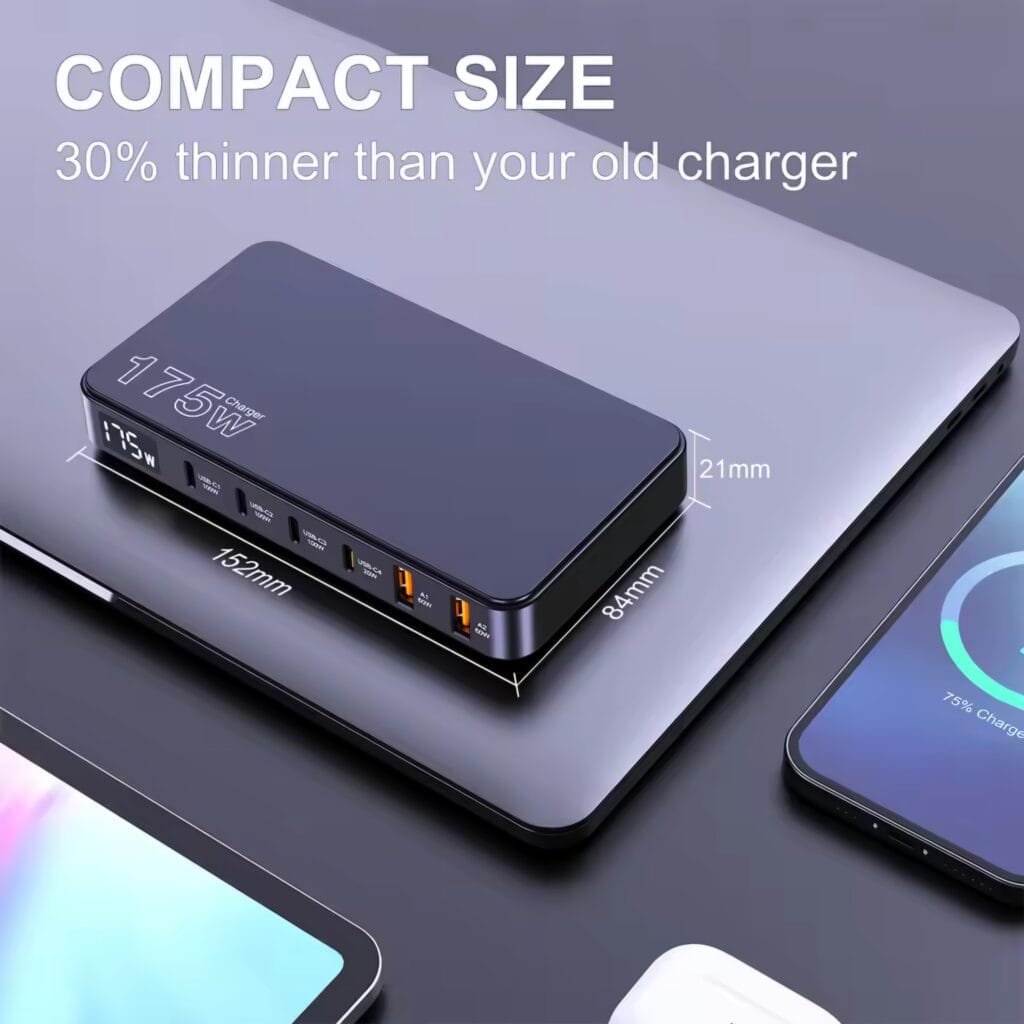 Ueetop 175W GaN Charger Review: Ultra-thin compact design compared to a smartphone
