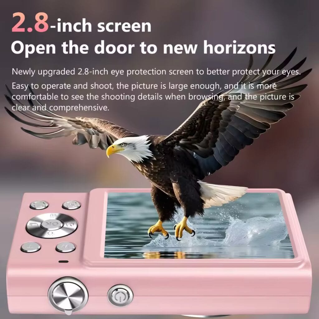 48MP Digital Camera Review: Pink camera with 2.8-inch large LCD screen for vlogging