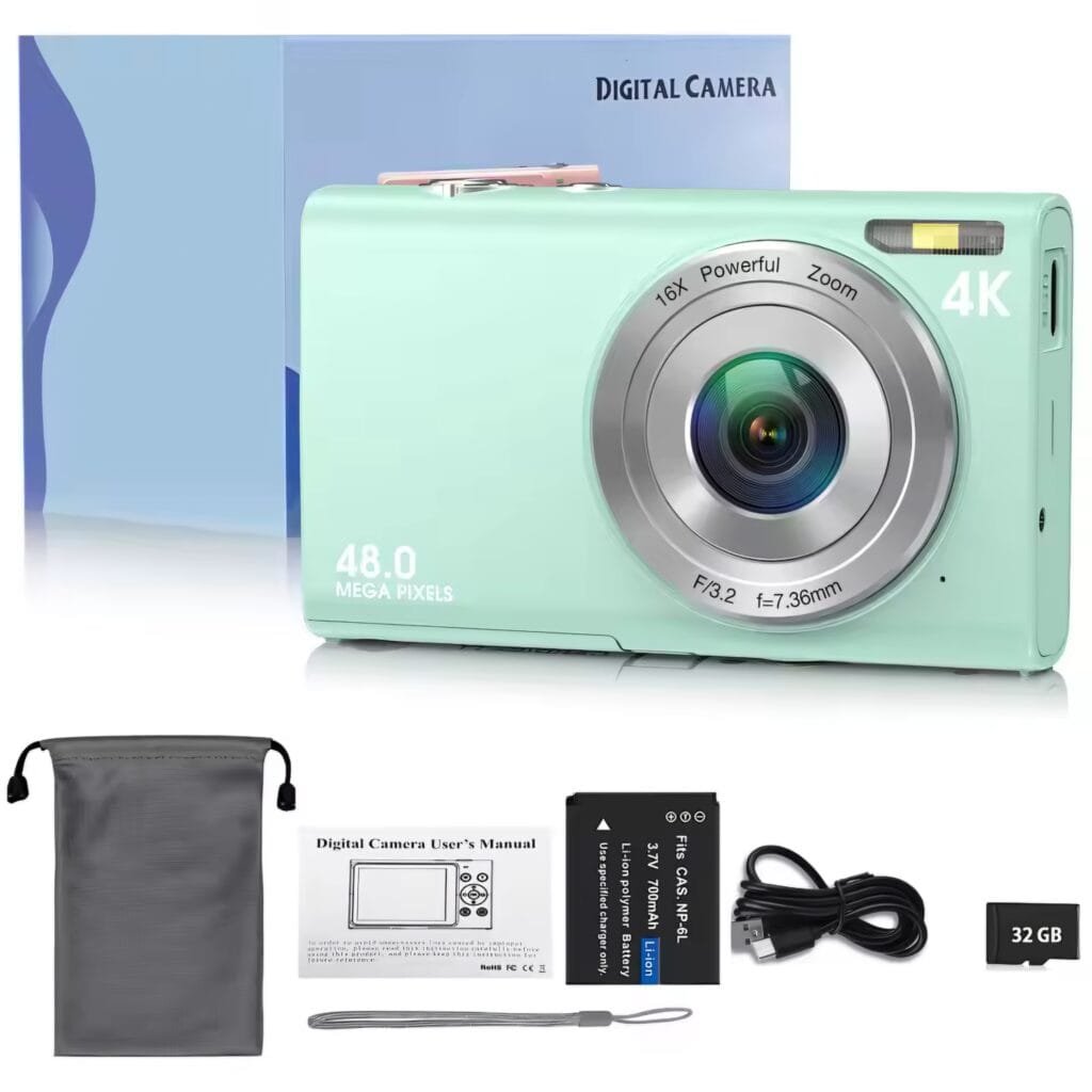 4K Digital Camera Review: Mint green stylish digital camera for beginners