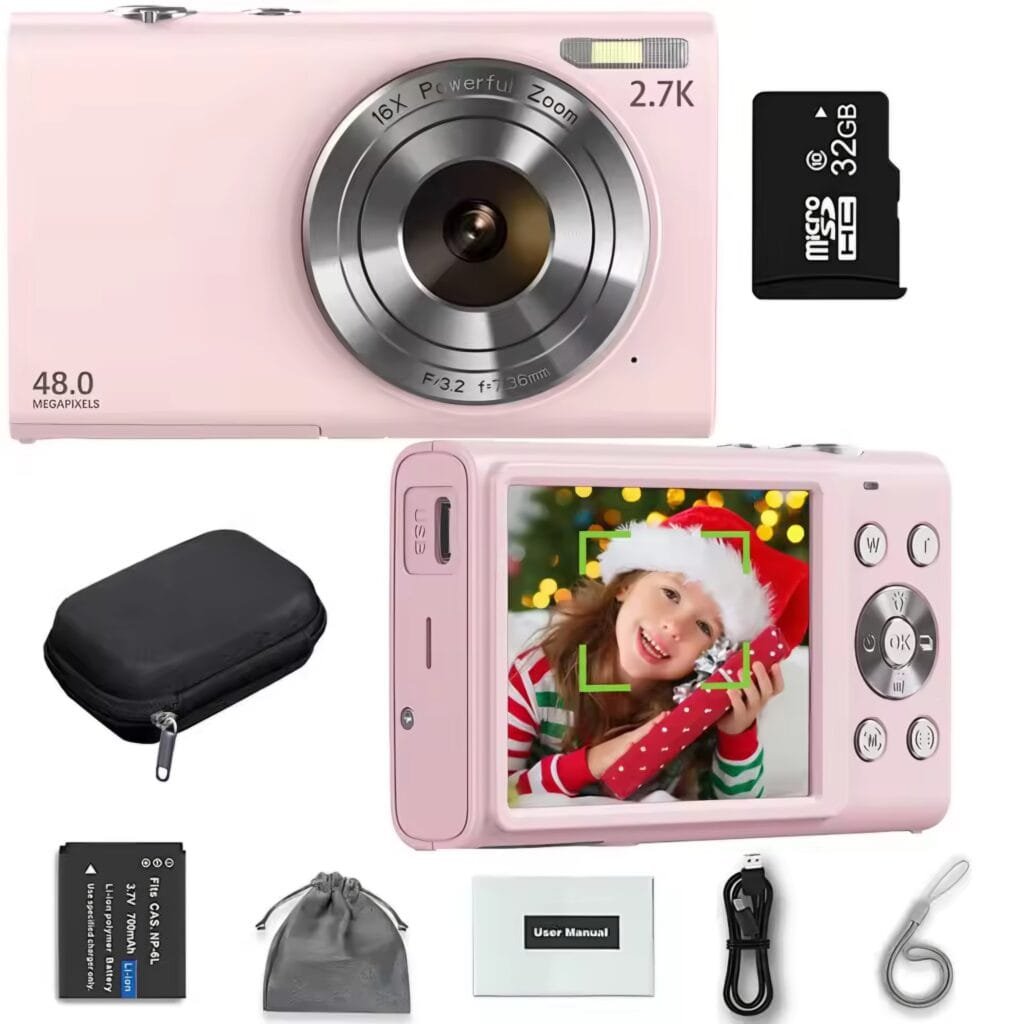 4K Digital Camera Review: Pink bundle including storage bag and 32GB memory card