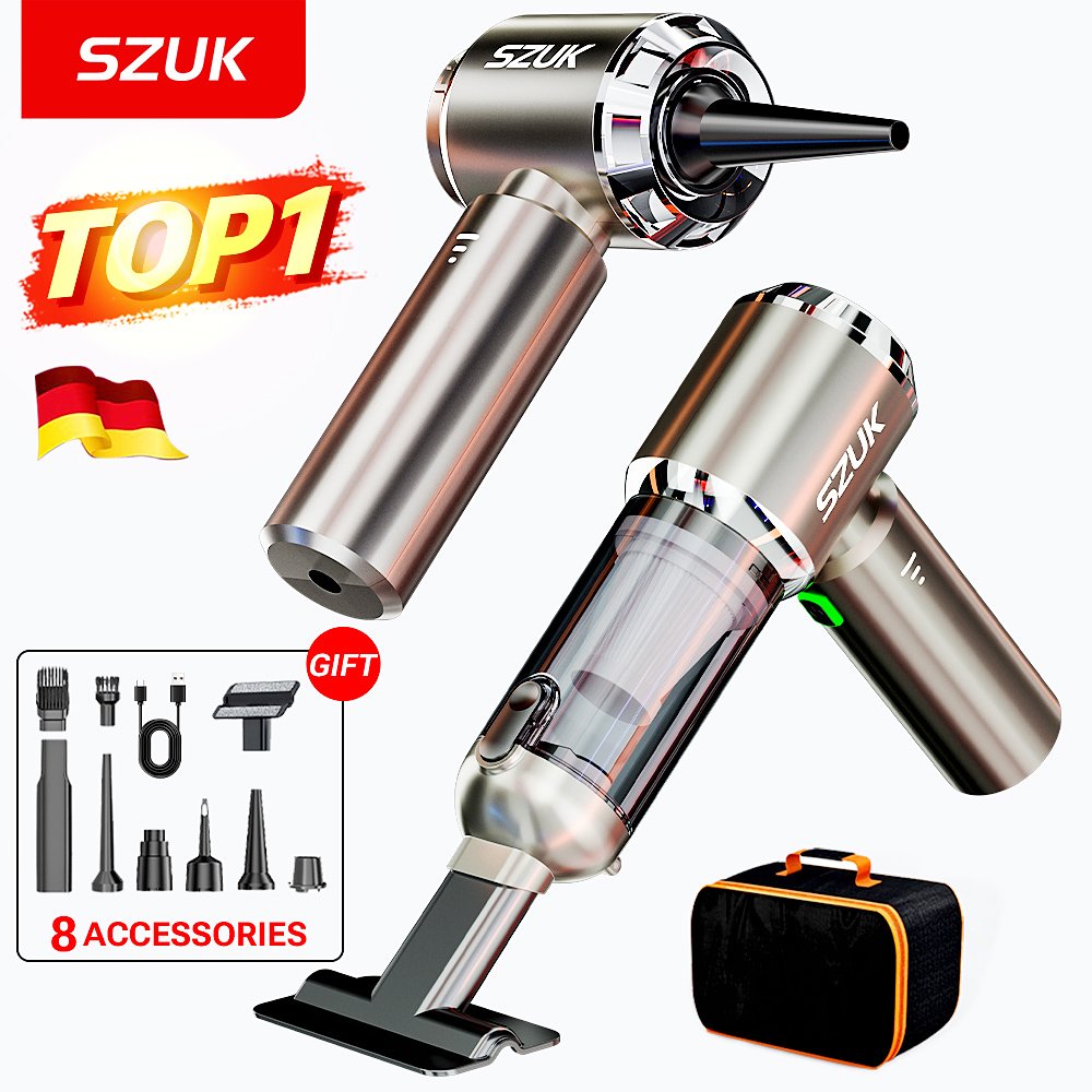 SZUK wireless car vacuum review - best cordless vacuum cleaner for car with 95000Pa suction and 8 accessories