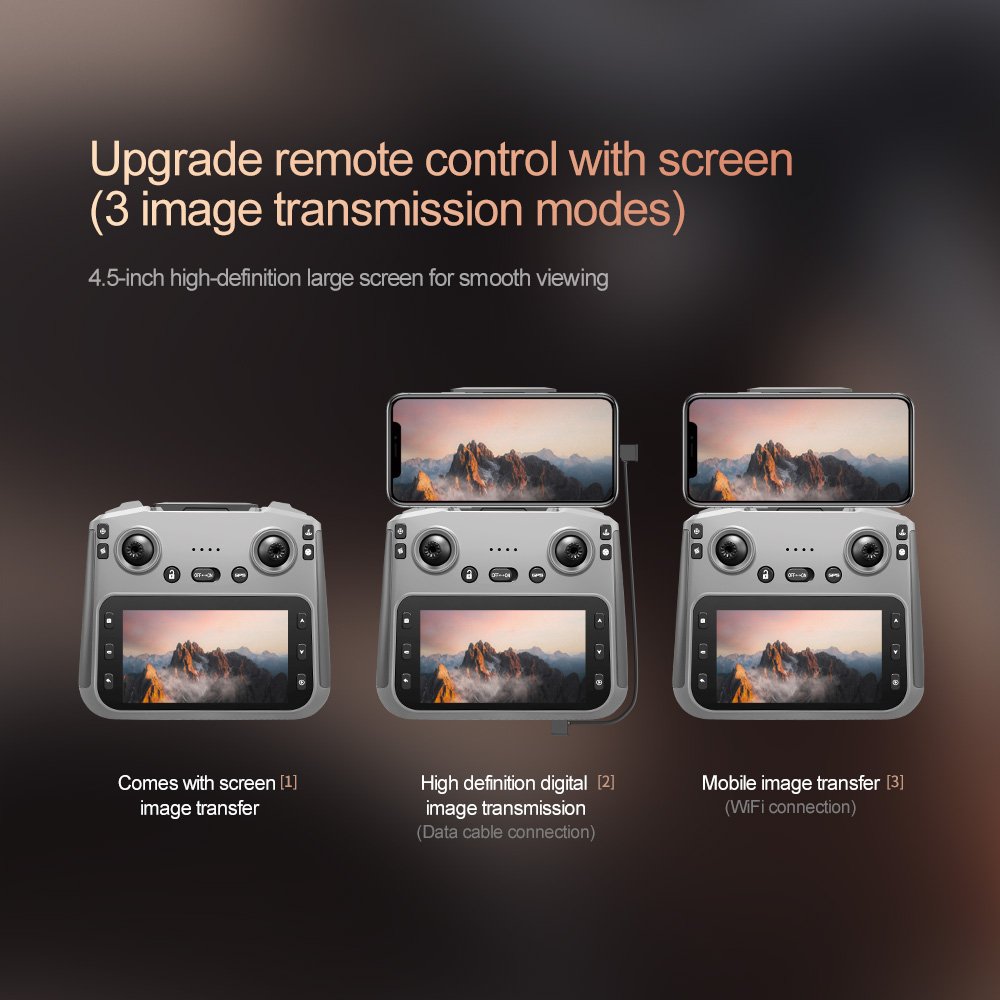 Comparison of three different V198 Max drone remote controllers showing various screen sizes and transmission modes