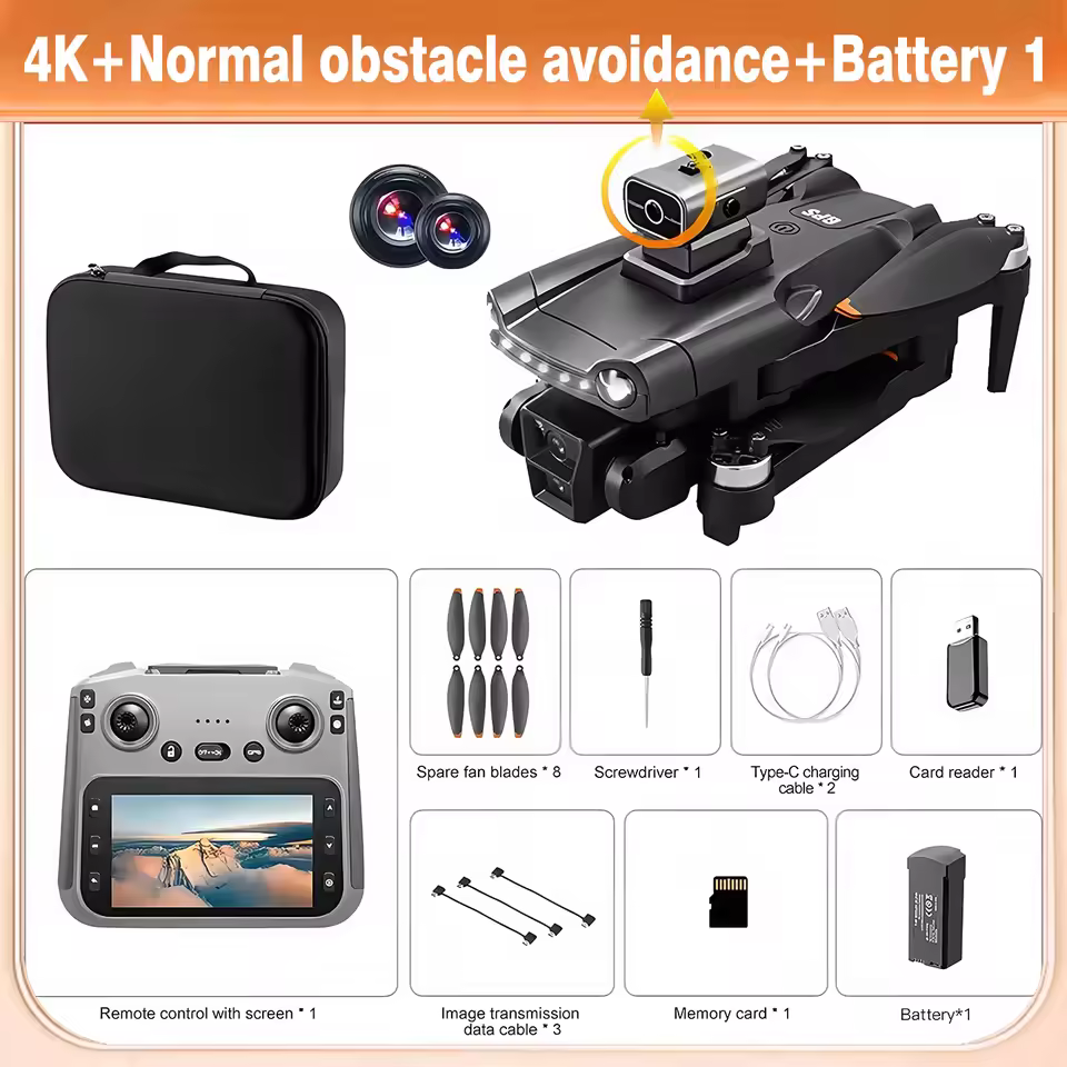 V198 Max drone bundle with 4K camera normal obstacle avoidance and one battery including remote with screen and carrying case.