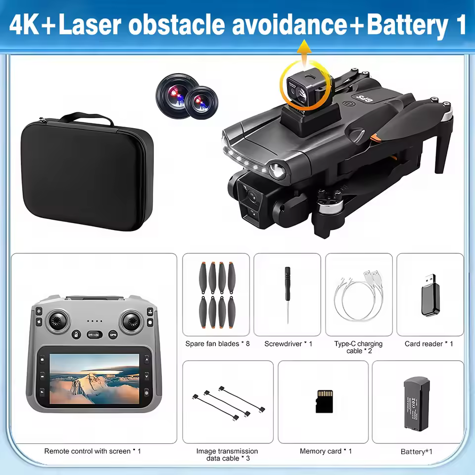 V198 Max drone bundle with 4K camera laser obstacle avoidance sensor and one battery in a blue themed layout