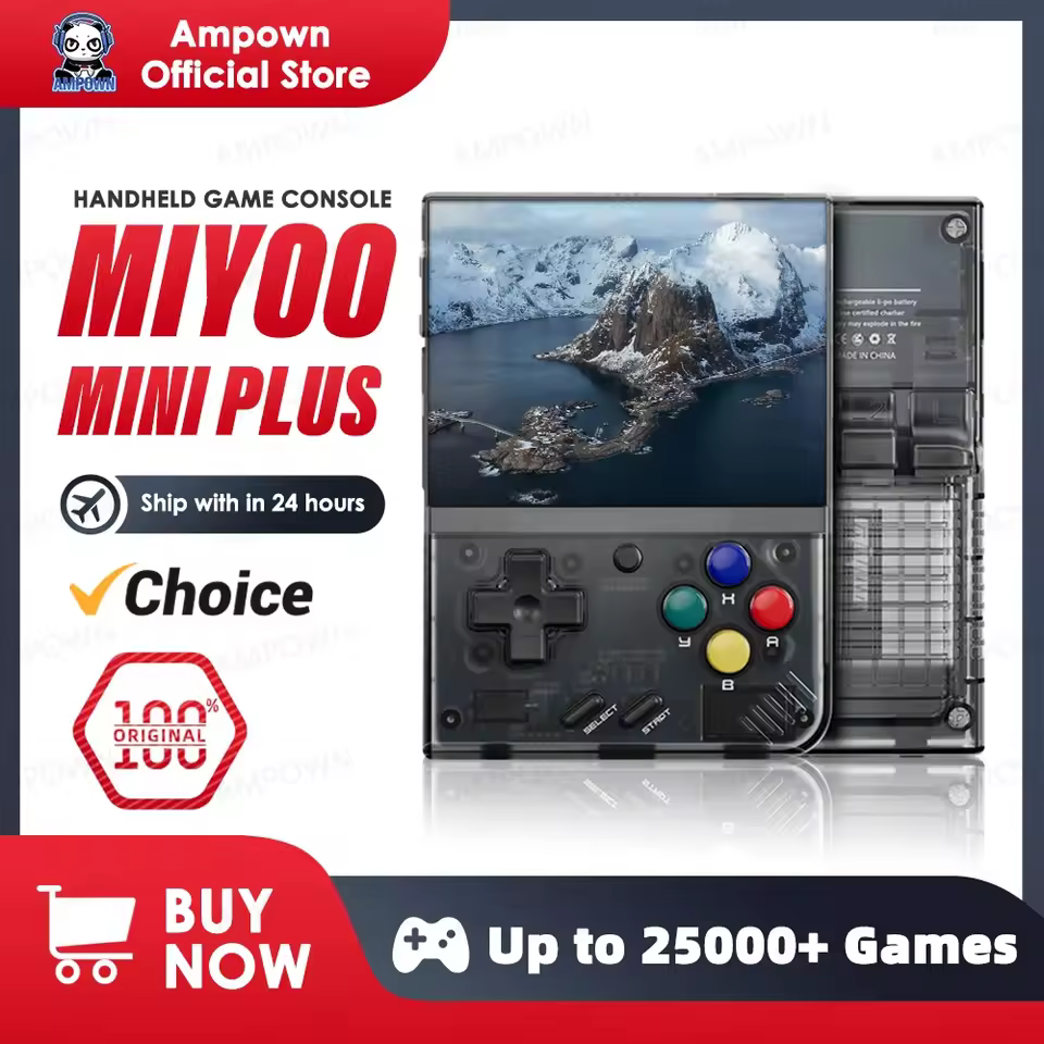 Miyoo Mini Plus transparent black retro handheld game console review