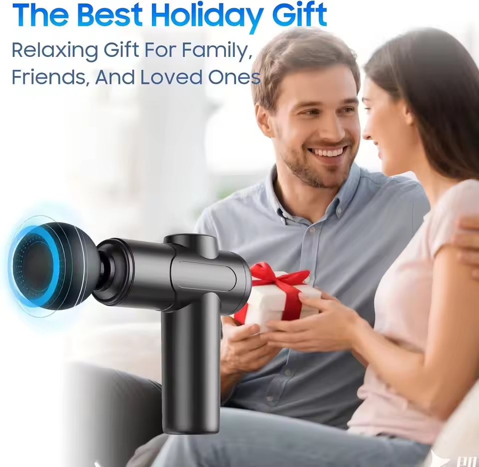 Lenovo Fascia Gun shown as a holiday gift idea for friends and family muscle relief.