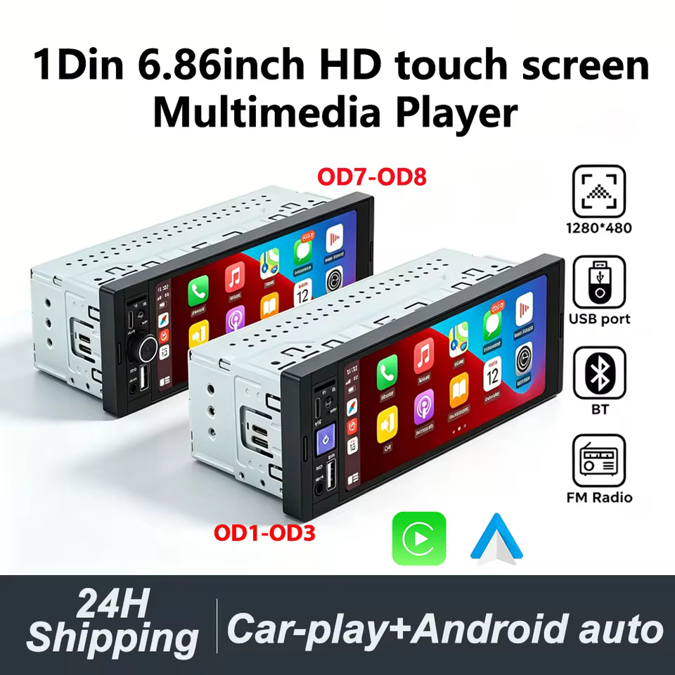 Single Din CarPlay Radio review - 1 DIN 6.86 inch HD touch screen Multimedia Player and aftermarket android auto head unit