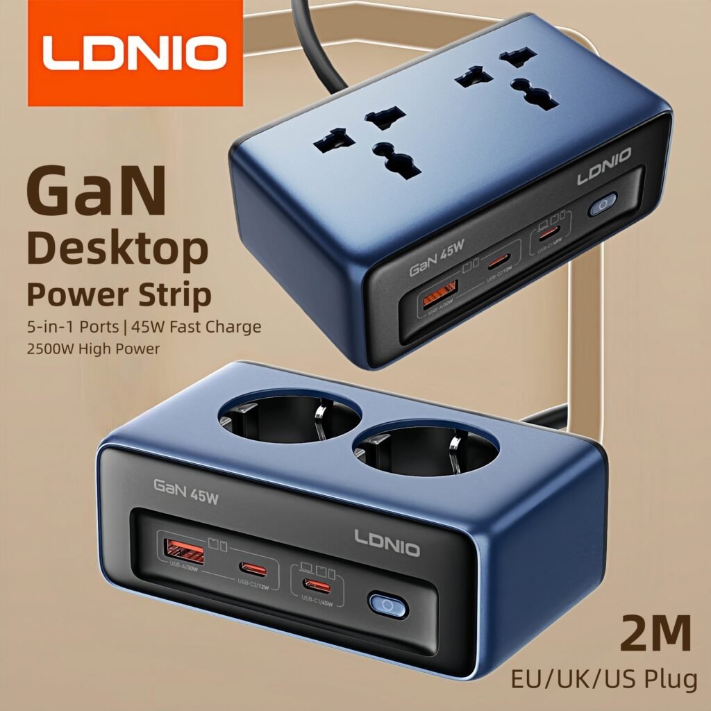 LDNIO 45W GaN Power Strip with 5-in-1 fast charging ports