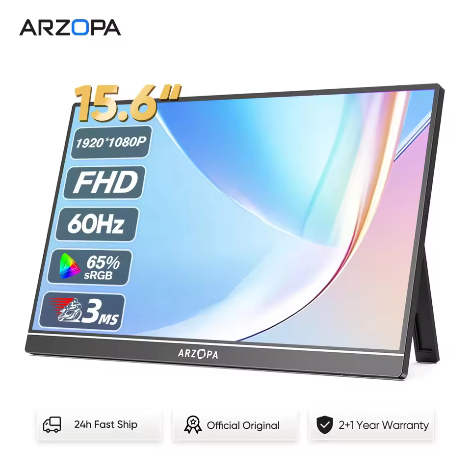 Arzopa 15.6 inch portable monitor FHD 1080P 60Hz IPS display with kickstand for laptop