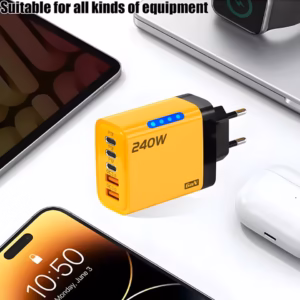 240W GaN charger compatible with laptop tablet smartphone and earbuds