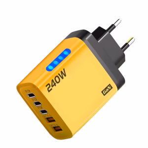 240W GaN charger EU plug side view showing USB-C and USB-A ports