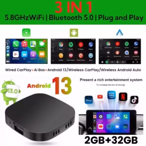 Android 13 CarPlay AI Box 3-in-1 5.8GHz WiFi Bluetooth 5.0 plug and play 2GB 32GB