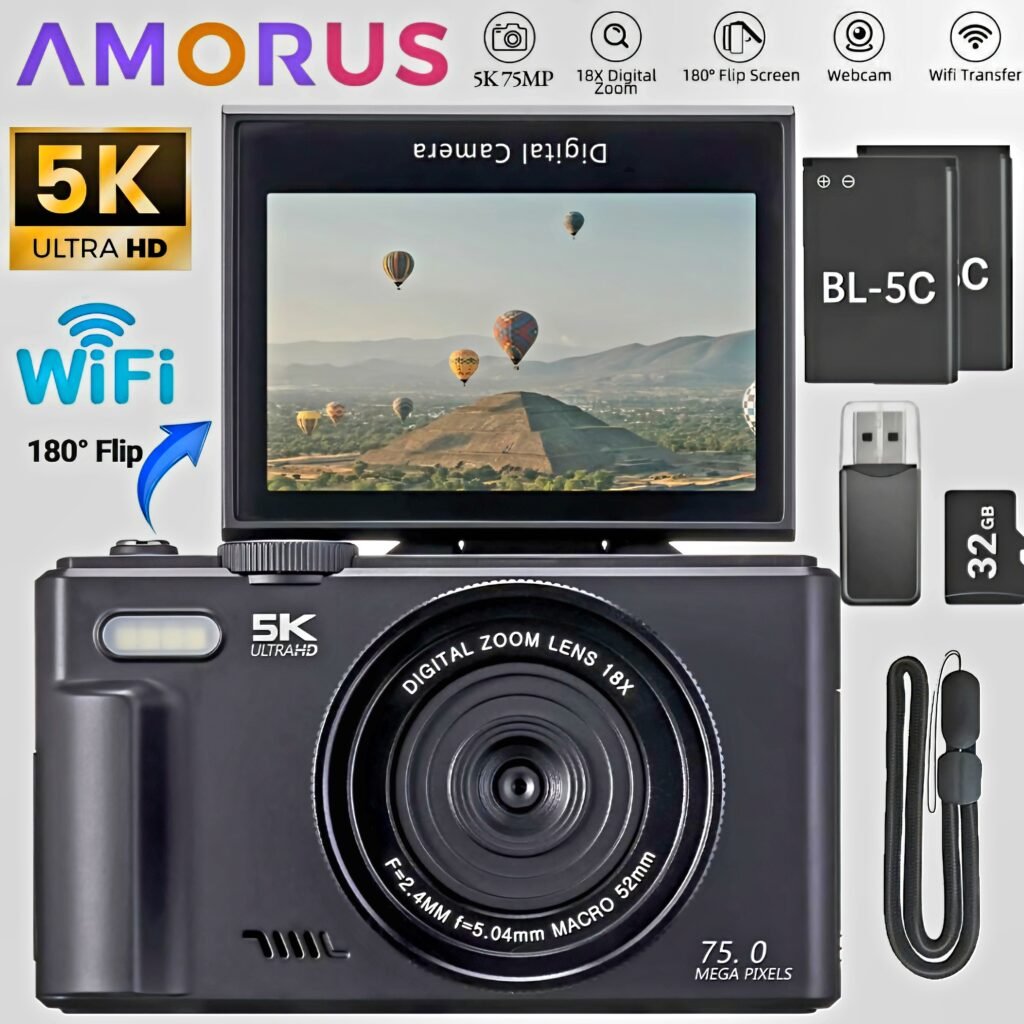 Amorus 5K digital vlogging camera with 180 degree flip screen review