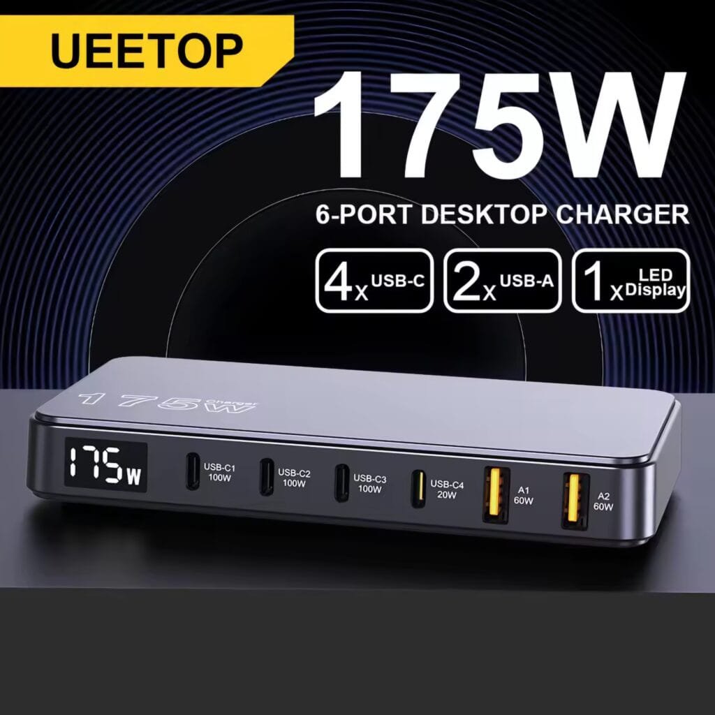 Ueetop 175W GaN Charger Review - 6 Port Desktop Station with LED Display