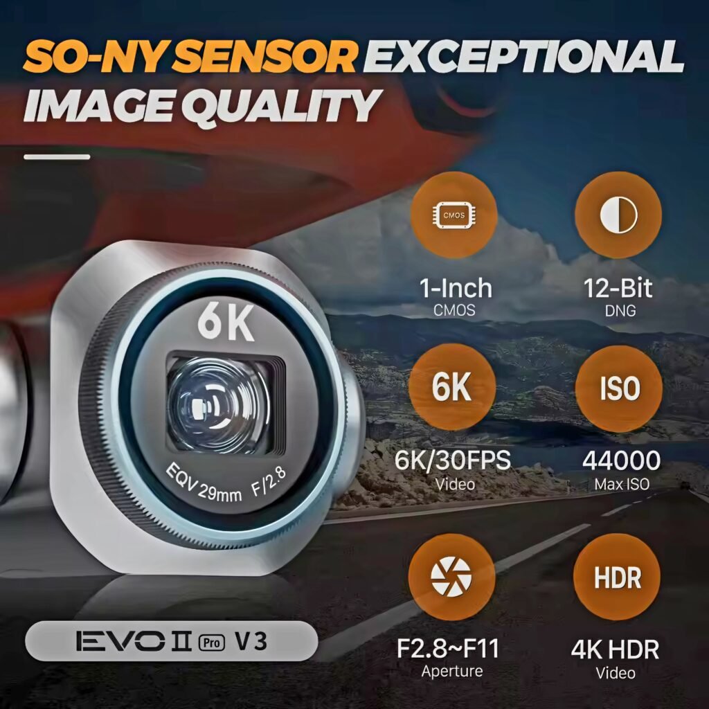 Autel EVO II Pro V3 6K camera with 1-inch Sony CMOS sensor and adjustable aperture